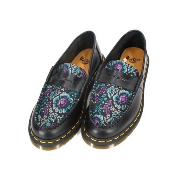 Dr. Martens Shoes - Dr. Martens Penton Floral Loafers Black Leather Jacquard Slip On